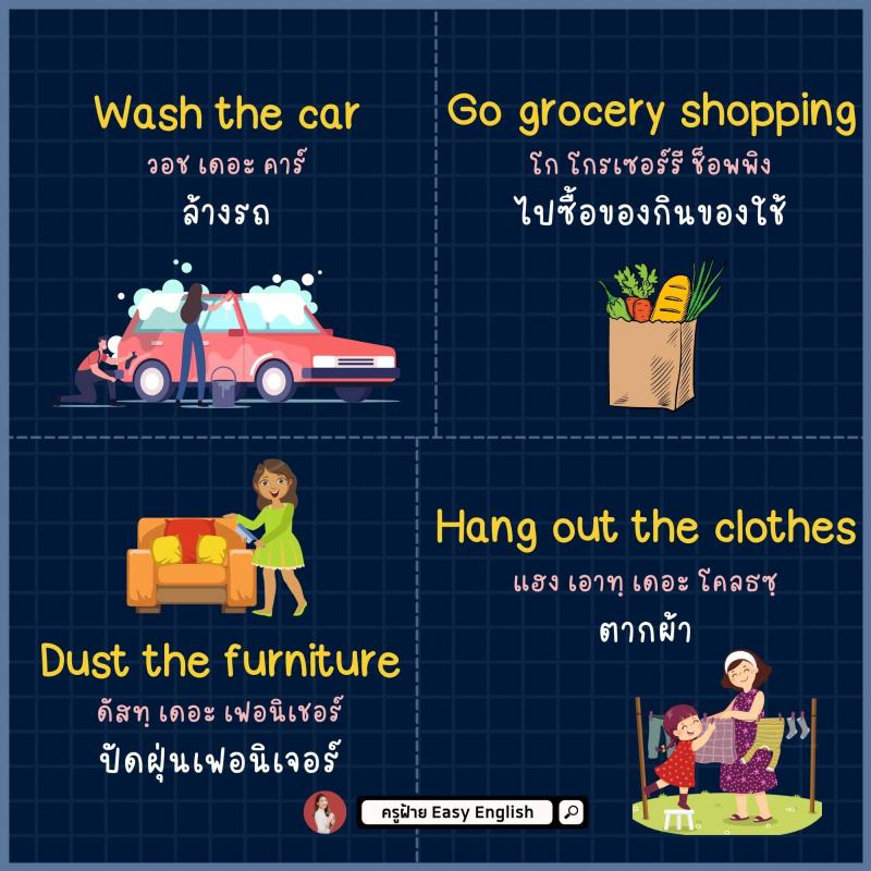 มัดรวมคำศัพท์ สอนลูกทำงานบ้าน โดยครูฝ้าย Easy English