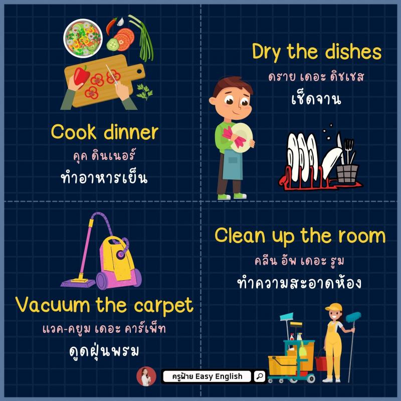 มัดรวมคำศัพท์ สอนลูกทำงานบ้าน โดยครูฝ้าย Easy English